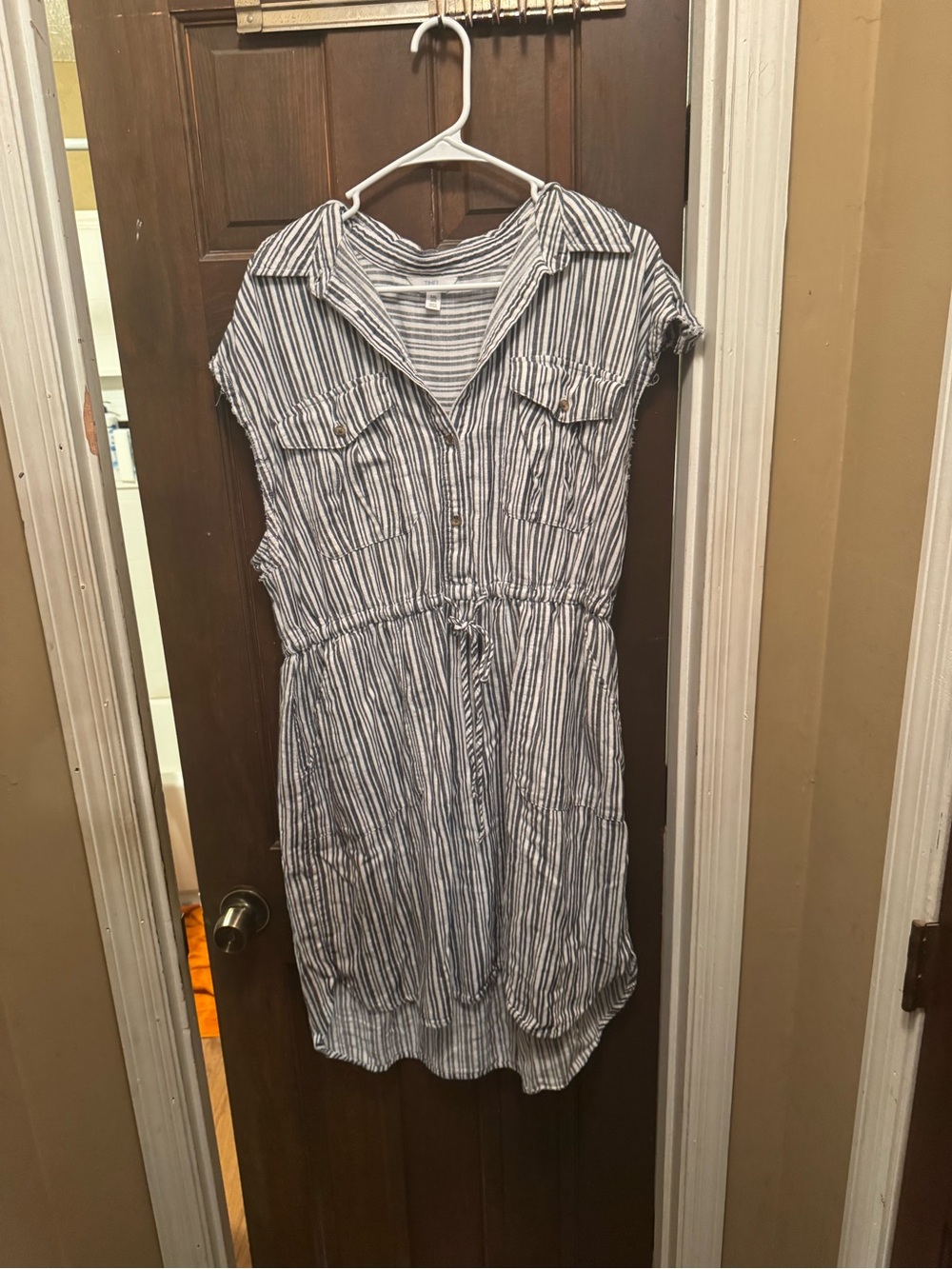 Women’s XXL Time and Tru Blue and White Striped Midi Shirt Dress